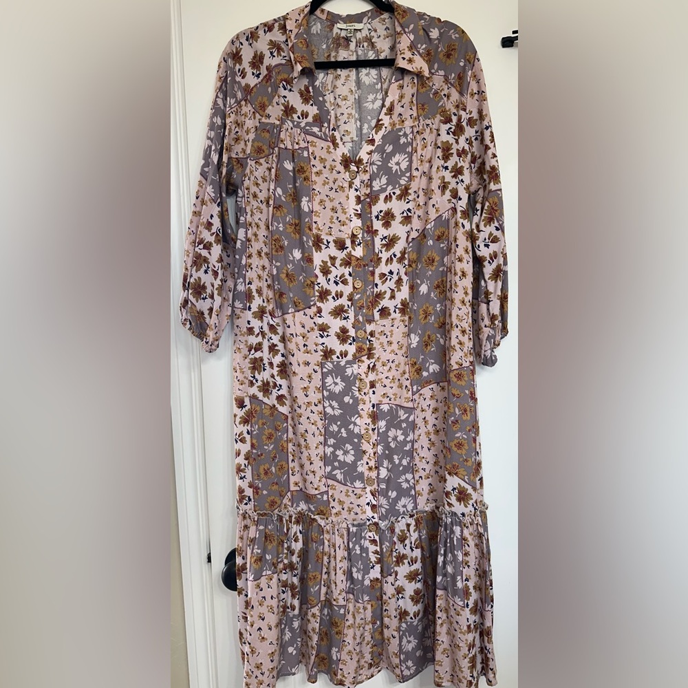 JODIFL Patchwork Prairie Floral Dress / Cream and Purple / Medium